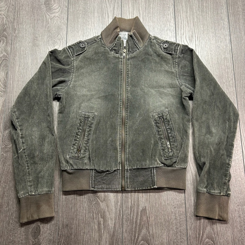 Billabong Vintage Y2K Corduroy Bomber Jacket Small Olive Green Full Zip Womens